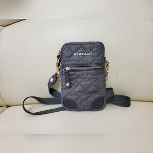 MZ Wallace small dark gray quilted nylon crossbody with leather trim
